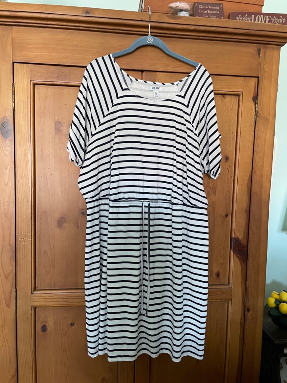 Old Navy & White Striped Drawstring Midi Dress